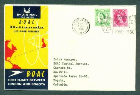 GB-1960-First-Flight-BOAC-London-Bogota-7-Jan-60-lot42628