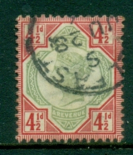 GB-1887-92-QV-Jubilee-Issue-4-5d-carmine-rose-green-Belfast-FU