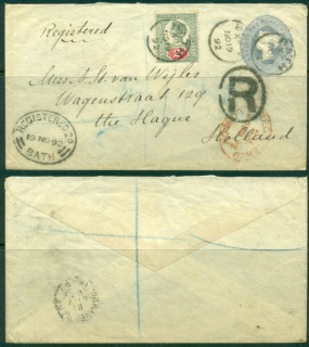 GB-1892-Registered-to-The-Hague-Uprated-Postal-Stationery-envelope