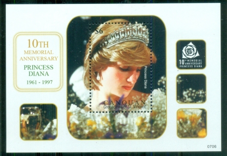 Grenada-Canouan-2007 Princess Diana in Memoriam, 10th Anniv., Diana Through the Years MS