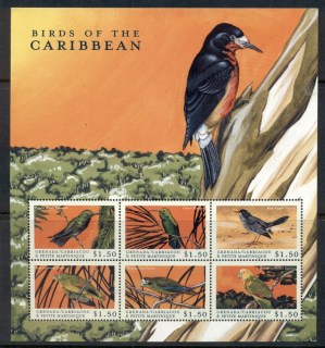 Grenada-Carriacou-Petite-Martinique-2000-Birds-of-the-Caribbean-sheetlet-MUH