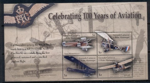 Grenada-Carriacou-Petite-Martinique-2003-Celebrating-100-Years-of-Aviation-MS-MUH