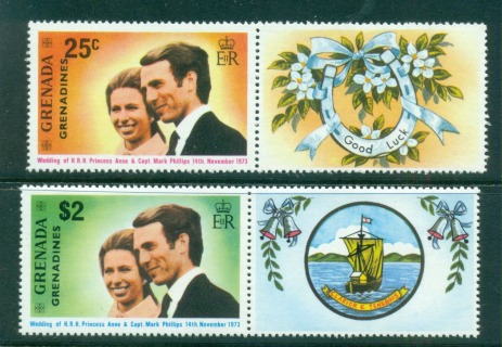 Grenada-Grenadines-1973-Royal-Wedding-Princess-Anne-labels-MUH-lot55096