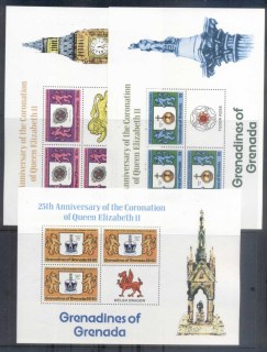 Grenada-Grenadines-1978-QEII-Coronation-25th-Anniversary-3xsheetlets-MUH