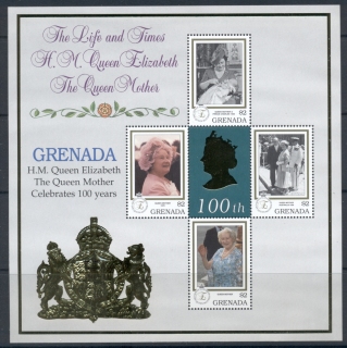 Grenada-2000 Queen Mother 100th Birthday gold foil embossed MS4