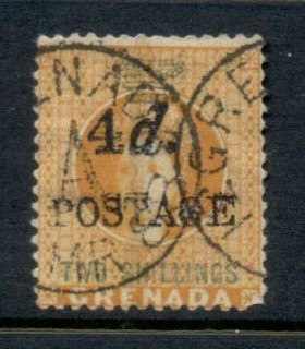 Grenada-1888-91-Surcharge-4d-POSTAGE-on-Two-Shillings-FU