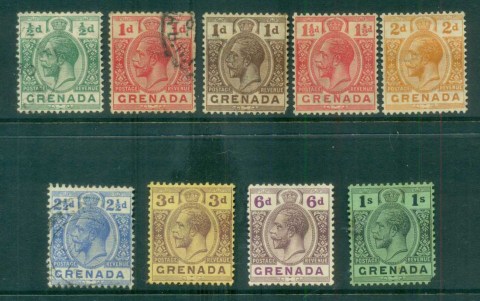 Grenada-1913-29-KGV-Asst-faults9-FU-lot79415