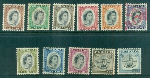 Grenada-1953-55-QEII-Defins-Asst-MLH-FU-lot79426