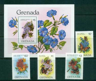 Grenada-1982-Butterflies-Flowers-MS-MUH-lot55108