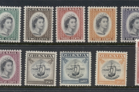 Grenada-1953-59-QEII-Portrait-ship-MLH-MLH