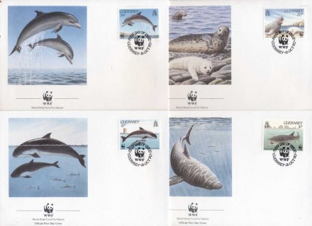 Guernsey-1990 WWF Guernsey Sea Life, Seal, Whale FDC