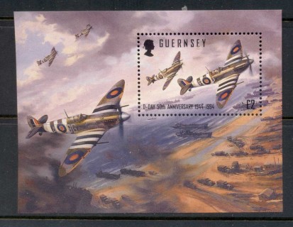 Guernsey-1994-D-Day-50th-Anniversary-Spitfire-palne-MS-MUH