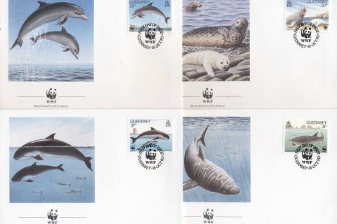 Guernsey-1990 WWF Guernsey Sea Life, Seal, Whale FDC
