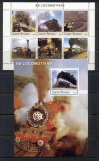 Guinea-Bissau-2003-Steam-Trains-2x-MS-MUH