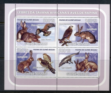 Guinea-Bissau-2008-African-Savannah-Rabbits-Birds-of-Prey-MS-MUH