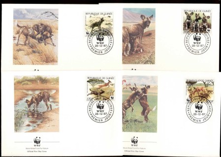 Guinee-1987 WWF African Wild Dog 4xFDC