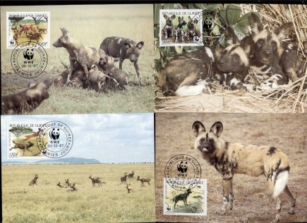 Guinee-1987 WWF African Wild Dog 4xMaxicard