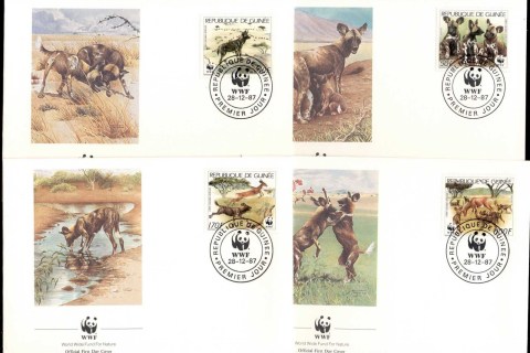 Guinee-1987 WWF African Wild Dog 4xFDC