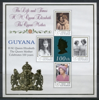 Guyana-1999-Queen Mother 100th Birthday gold foil embossed MS