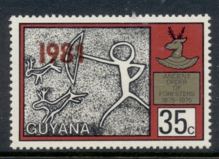 Guyana-1981-Surcharges-35c-Rockpainting-MUH