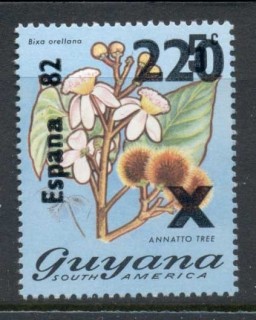 Guyana-1982-Surcharge-Espana-82-220-on-5c-Flower-MUH