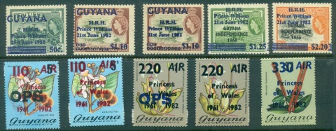 Guyana-1982-Surcharges-Prince-of-Wales-Asst-MUH