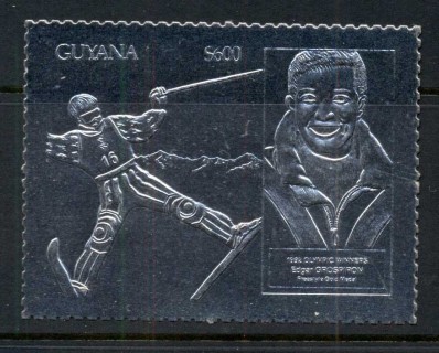 Guyana-1992-Winter-Olympics-Skiing-Silver-Foil-Embossed-MUH