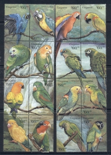 Guyana-1999-Parrots-parakeets-MUH