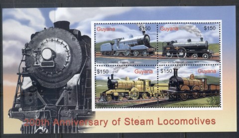 Guyana-2004-200th-Anniversary-of-Steam-Locomotives-MS-MUH