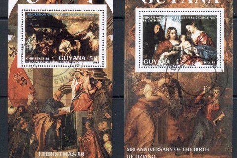 Guyana-1988-Xmas-Paintings-2xMS1-CTO