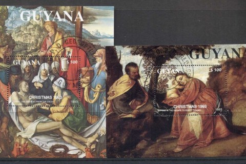 Guyana-1993-Xmas-paintings-2xMS-CTO
