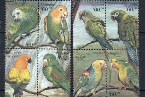 Guyana-1999-Parrots-parakeets-MUH