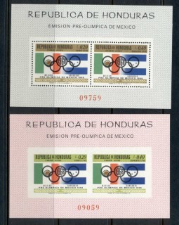 Honduras-1968-Summer-Olympics-Mexico-City-2xMS-Perf-IMPERF-MUH