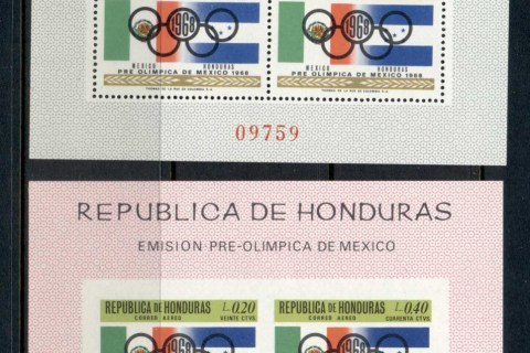 Honduras-1968-Summer-Olympics-Mexico-City-2xMS-Perf-IMPERF-MUH