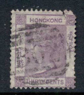 Hong-Kong-1863-80-QV-Portrait-30c-violet-faults-FU