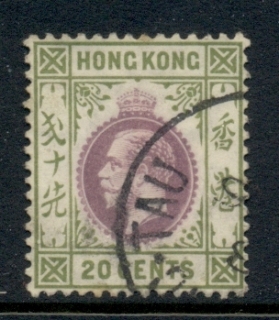 Hong-Kong-1912-14-KGV-Portrait-Wmk-Multi-CA-20c-olive-green-violet-FU