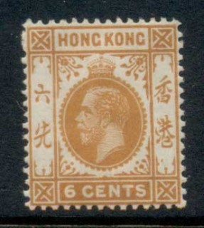 Hong-Kong-1912-14-KGV-Portrait-Wmk-Multi-CA-6c-orange-MLH