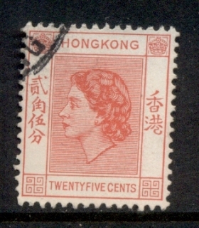 Hong-Kong-1954-60-QEII-Portrait-25c-rose-red-FU