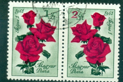 Hungary-1961-Roses-pair-FU-lot37663
