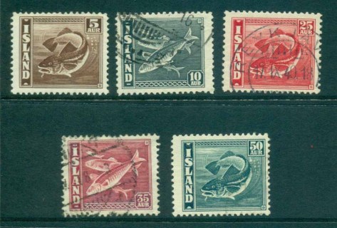 Iceland-1939-43-Fish-Asst-5-MH-FU-lot32561