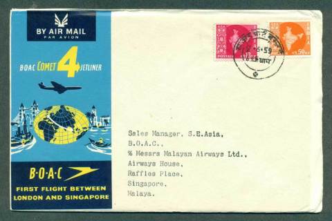 India-1959-First-Flight-BOAC-London-Singapore-2-Jun-59-lot42618