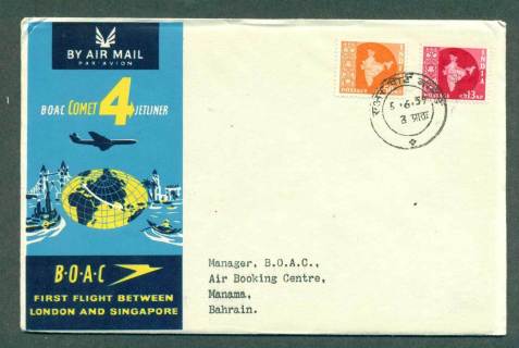 India-1959-First-Flight-BOAC-London-Singapore-2-Jun-59-lot42619