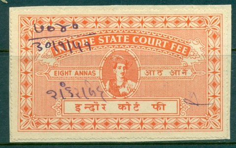 Indore-State-1940s-Court-Fee-8a-orange-lot36688