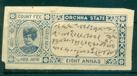 Orchha-State-1942-47-Court-Fee-8a-blue-lot36630