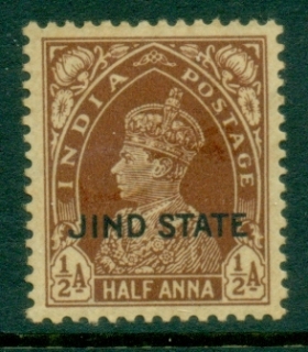 Jind-State-1942-43-India-KGVI-½a-Opt-Jind-State-MLH