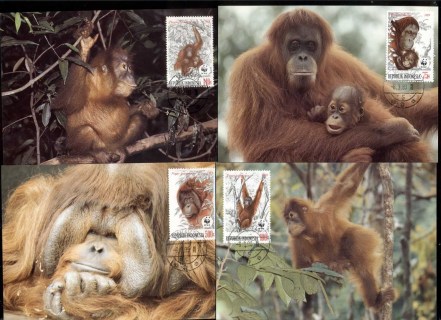 Indonesia-1989 WWF Orangutan 4xMaxicard