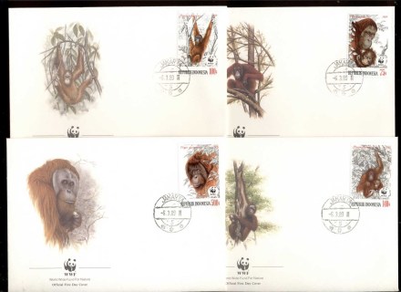 Indonesia-1989 WWF Orangutan 4xFDC