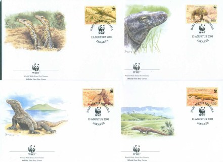 Indonesia-2000 WWF Komodo Dragon 4x FDC