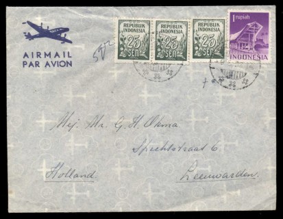 Indonesia-1953-Air-Mail-cover-to-Leewarden