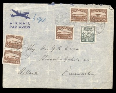 Indonesia-1954-Air-Mail-cover-to-Leewarden